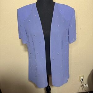 Studio I Elegant Lavender Blue Pearl Beaded Open Front Cardigan Top Shawl
